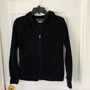 TEK GEAR Black zip up fleece comfy cozy jacket with hood Size XS